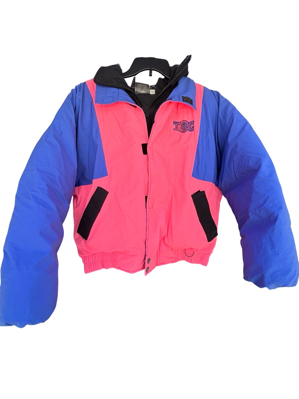 Vintage 80s Colorblock Pink & Blue Puffer Ski Jacket